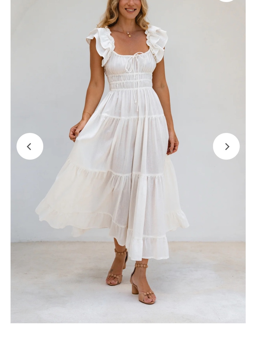 Bali Elf Aura White Ruffle Sleeve Smocked Maxi Dress